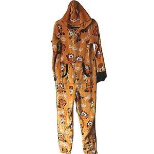 Soft Garfield Union Suit Footless One Piece Zip Up Hooded Pajama M/L